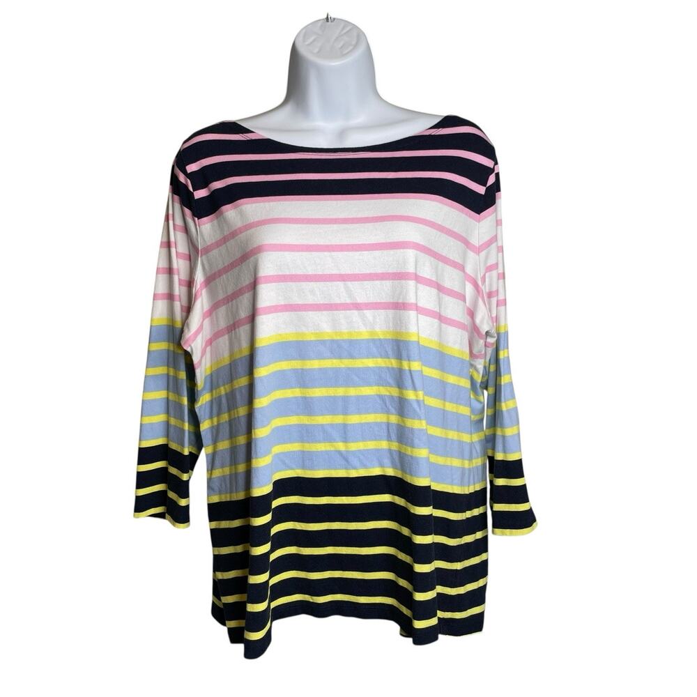 Talbots Womens Multicolor Striped Top Size‎ 1X Preppy Coastal Collegiate Casual